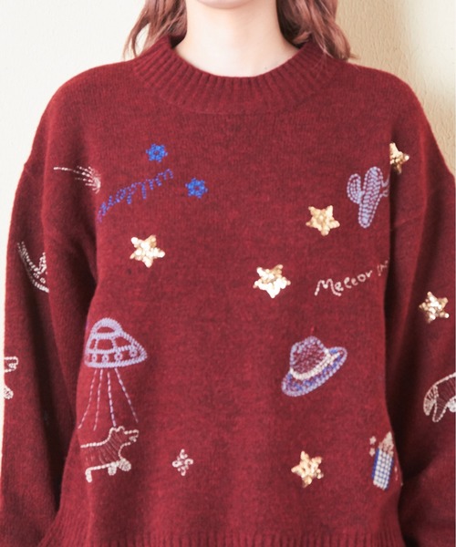 CUBE SUGAR（キューブシュガー）の「リサイクルニットジャガード刺繍プルオーバー（ニット/セーター・レディース・レッド/スミクロ/トップグレー・M）」の17枚目の写真
