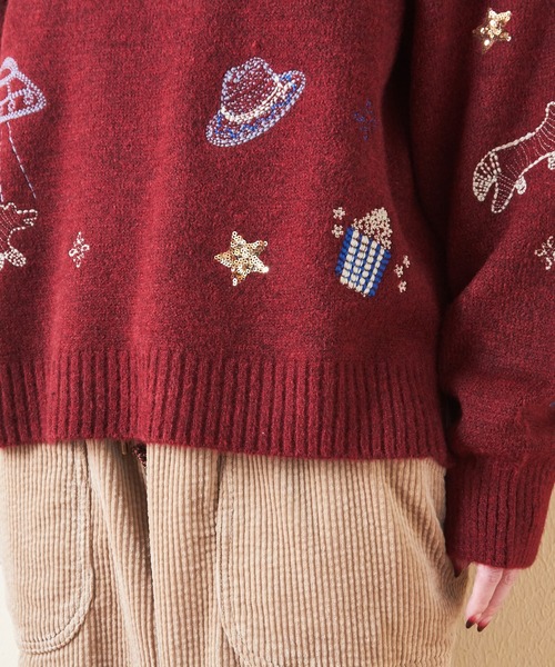 CUBE SUGAR（キューブシュガー）の「リサイクルニットジャガード刺繍プルオーバー（ニット/セーター・レディース・レッド/スミクロ/トップグレー・M）」の21枚目の写真