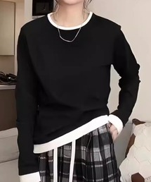 フェイクレイヤード クルーネック ロングスリーブカットソー