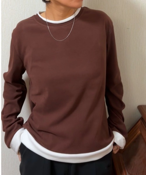 Ritzy(リッツィー)の「フェイクレイヤード クルーネック ロングスリーブカットソー(Tシャツ/カットソー・レディース・モカ/ブラック・M/L)」の6枚目の写真
