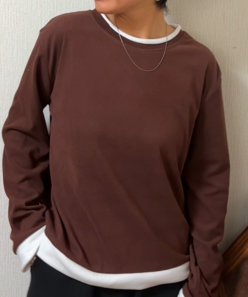 Ritzy(リッツィー)の「フェイクレイヤード クルーネック ロングスリーブカットソー(Tシャツ/カットソー・レディース・モカ/ブラック・M/L)」の7枚目の写真