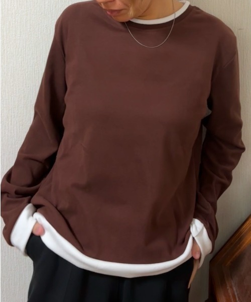 Ritzy(リッツィー)の「フェイクレイヤード クルーネック ロングスリーブカットソー(Tシャツ/カットソー・レディース・モカ/ブラック・M/L)」の8枚目の写真
