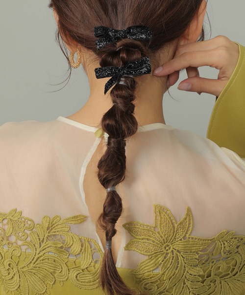 2まで　●ヘアリボン　専用 ANEMONE ヘアクリップ ロングリボンミニバンス「2個セット