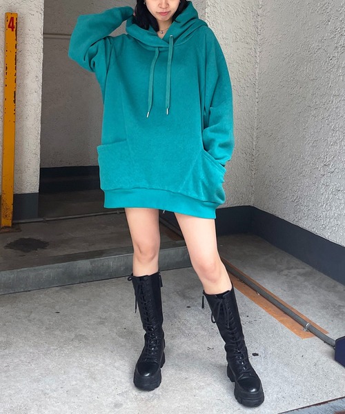 SPIRALGIRL（スパイラルガール）の「バックロゴドルマンパーカーワンピース（ワンピース・レディース・ブラック/ピンク/グリーン/ライトグレー・FREE）」の15枚目の写真