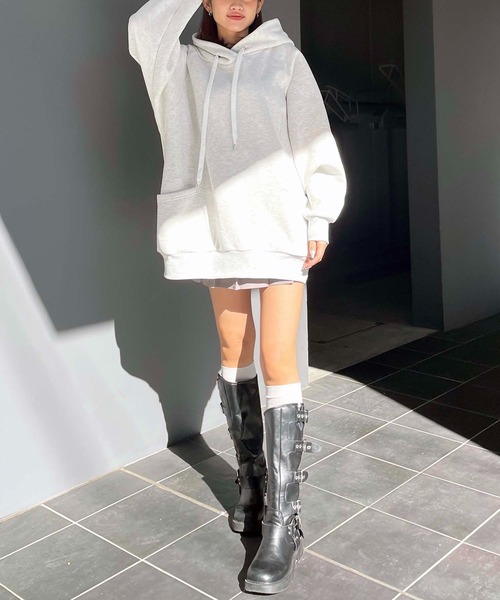 SPIRALGIRL（スパイラルガール）の「バックロゴドルマンパーカーワンピース（ワンピース・レディース・ブラック/ピンク/グリーン/ライトグレー・FREE）」の8枚目の写真