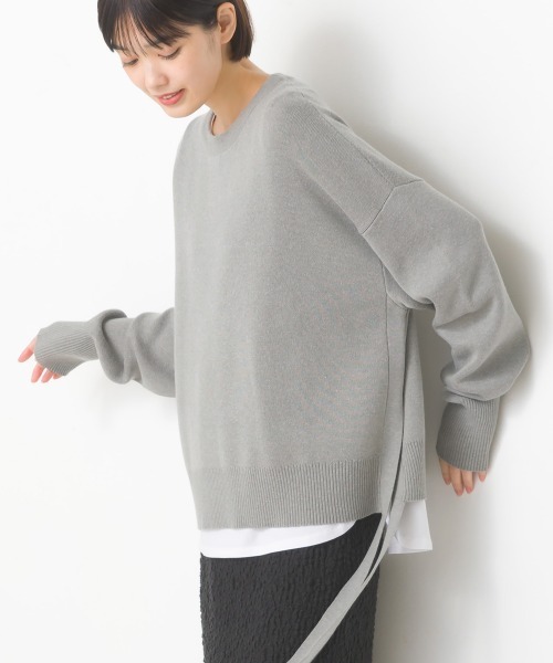 OMNES(オムネス)の「スウェットライクニットサイドリボンアンサンブル(アンサンブル・レディース・モカ/ブルー/グレー/グレイッシュベージュ/ブラック・FREE)」の1枚目の写真