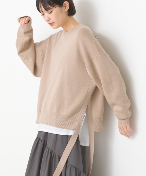 OMNES(オムネス)の「スウェットライクニットサイドリボンアンサンブル(アンサンブル・レディース・モカ/ブルー/グレー/グレイッシュベージュ/ブラック・FREE)」の4枚目の写真