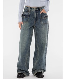 Guess | GUESS Originals Double Patch Pocket Wide Leg デニムジーンズ ワイド レディース(デニムパンツ)