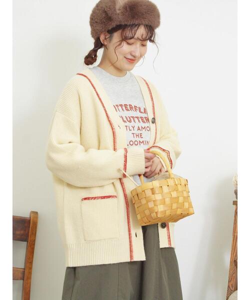 Samansa Mos2（サマンサ モスモス）の「配色ステッチVネックニットカーディガン（カーディガン/ボレロ・レディース・ダークブラウン/ベージュ/ミント/キナリ・F）」の10枚目の写真