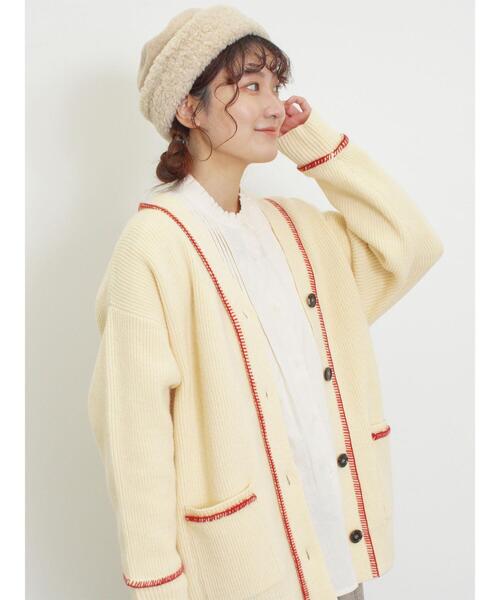 Samansa Mos2（サマンサ モスモス）の「配色ステッチVネックニットカーディガン（カーディガン/ボレロ・レディース・ダークブラウン/ベージュ/ミント/キナリ・F）」の13枚目の写真