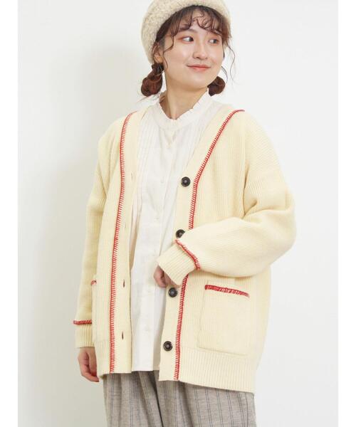 Samansa Mos2（サマンサ モスモス）の「配色ステッチVネックニットカーディガン（カーディガン/ボレロ・レディース・ダークブラウン/ベージュ/ミント/キナリ・F）」の14枚目の写真