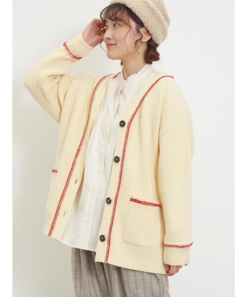 Samansa Mos2（サマンサ モスモス）の「配色ステッチVネックニットカーディガン（カーディガン/ボレロ・レディース・ダークブラウン/ベージュ/ミント/キナリ・F）」の15枚目の写真