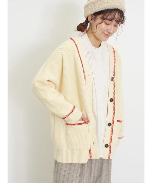 Samansa Mos2（サマンサ モスモス）の「配色ステッチVネックニットカーディガン（カーディガン/ボレロ・レディース・ダークブラウン/ベージュ/ミント/キナリ・F）」の16枚目の写真