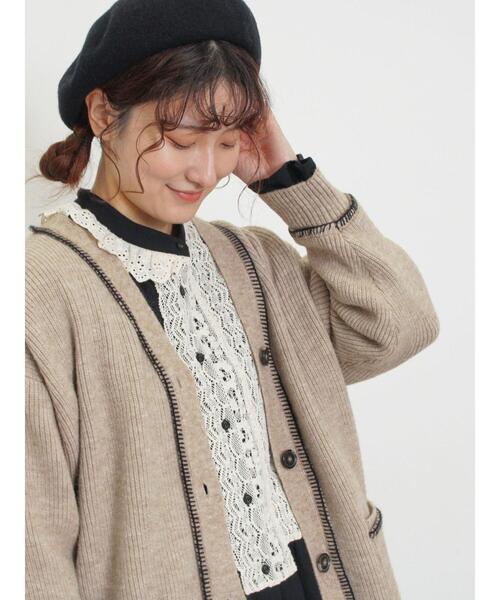 Samansa Mos2（サマンサ モスモス）の「配色ステッチVネックニットカーディガン（カーディガン/ボレロ・レディース・ダークブラウン/ベージュ/ミント/キナリ・F）」の20枚目の写真