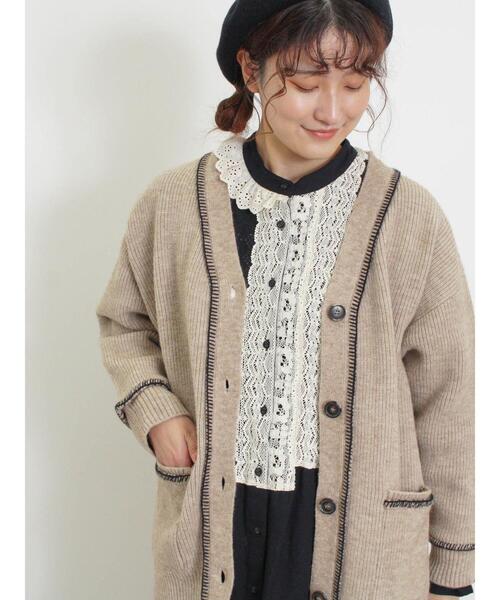 Samansa Mos2（サマンサ モスモス）の「配色ステッチVネックニットカーディガン（カーディガン/ボレロ・レディース・ダークブラウン/ベージュ/ミント/キナリ・F）」の21枚目の写真