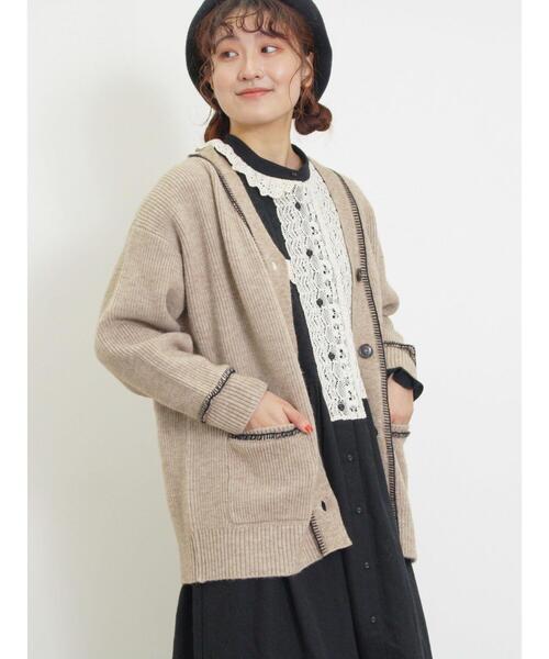 Samansa Mos2（サマンサ モスモス）の「配色ステッチVネックニットカーディガン（カーディガン/ボレロ・レディース・ダークブラウン/ベージュ/ミント/キナリ・F）」の22枚目の写真