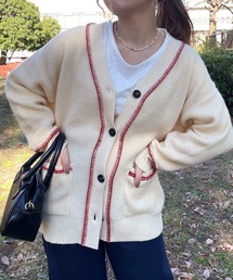 Samansa Mos2 | 配色ステッチVネックニットカーディガン(カーディガン/ボレロ)