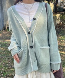 Samansa Mos2 | 配色ステッチVネックニットカーディガン(カーディガン/ボレロ)