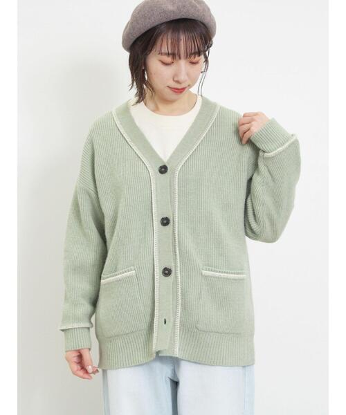 Samansa Mos2（サマンサ モスモス）の「配色ステッチVネックニットカーディガン（カーディガン/ボレロ・レディース・ダークブラウン/ベージュ/ミント/キナリ・F）」の9枚目の写真