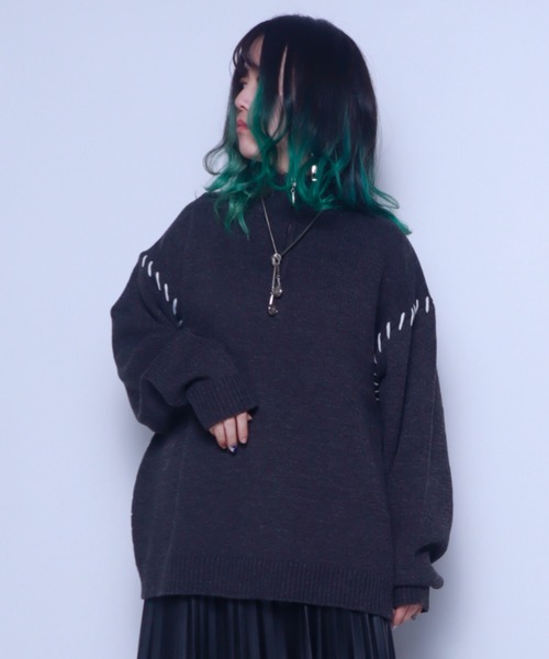 Bling Leads(ブリングリーズ)の「Z)【BLINGLEADS】123808 ハンドステッチハーフZIP ニットセーター(ニット/セーター・メンズ・アイボリー/チャコールグレー/ブラック・LARGE/MEDIUM)」の1枚目の写真