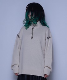 Z)【BLINGLEADS】123808 ハンドステッチハーフZIP ニットセーター