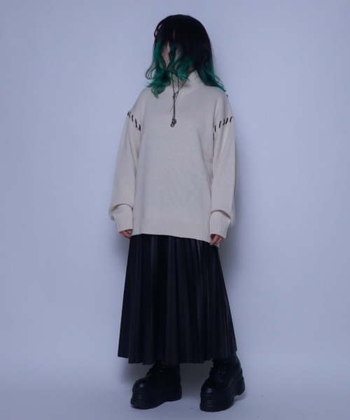 Bling Leads(ブリングリーズ)の「Z)【BLINGLEADS】123808 ハンドステッチハーフZIP ニットセーター(ニット/セーター・メンズ・アイボリー/チャコールグレー/ブラック・LARGE/MEDIUM)」の5枚目の写真