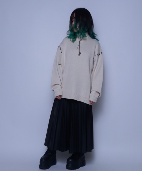 Bling Leads(ブリングリーズ)の「Z)【BLINGLEADS】123808 ハンドステッチハーフZIP ニットセーター(ニット/セーター・メンズ・アイボリー/チャコールグレー/ブラック・LARGE/MEDIUM)」の6枚目の写真