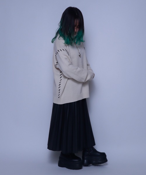 Bling Leads(ブリングリーズ)の「Z)【BLINGLEADS】123808 ハンドステッチハーフZIP ニットセーター(ニット/セーター・メンズ・アイボリー/チャコールグレー/ブラック・LARGE/MEDIUM)」の8枚目の写真