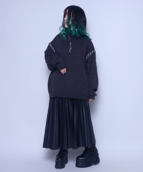 Bling Leads(ブリングリーズ)の「Z)【BLINGLEADS】123808 ハンドステッチハーフZIP ニットセーター(ニット/セーター・メンズ・アイボリー/チャコールグレー/ブラック・LARGE/MEDIUM)」の16枚目の写真