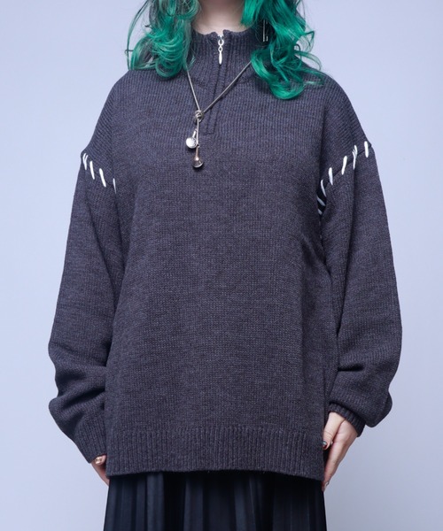 Bling Leads(ブリングリーズ)の「Z)【BLINGLEADS】123808 ハンドステッチハーフZIP ニットセーター(ニット/セーター・メンズ・アイボリー/チャコールグレー/ブラック・LARGE/MEDIUM)」の20枚目の写真