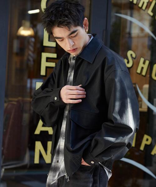 WEGO（ウィゴー）の「WEGO/PUダブルZIPフライトジャケット（ブルゾン・メンズ・グレー系その他/ブラック・LARGE/MEDIUM/SMALL）」の4枚目の写真