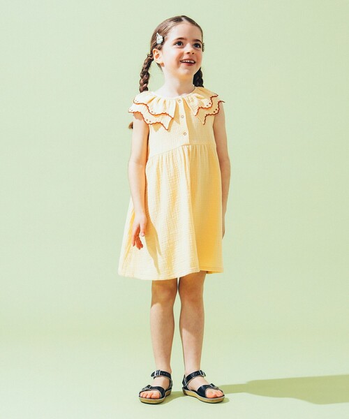 こども ビームス（コドモビームス）の「襟フリル ダブルガーゼ ワンピース 2025SS（90～140cm）（ワンピース・キッズ・ケリーグリーン/イエロー系その他3・140/130/120/110/100/90）」の4枚目の写真