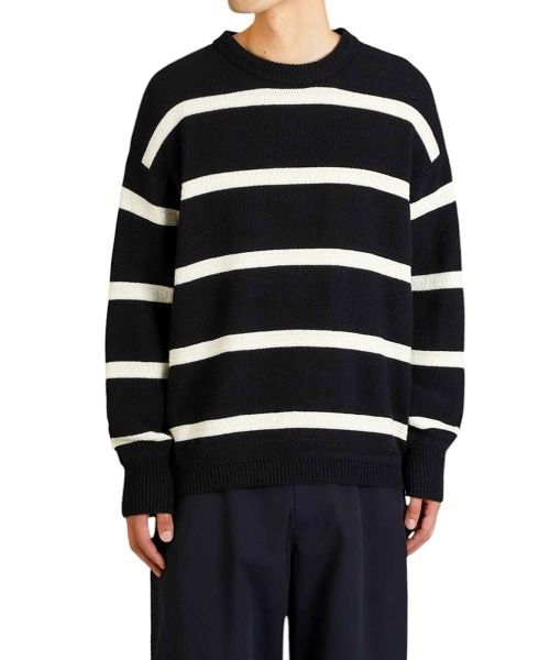 BALLAST ARK（バラストアーク）の「BALLAST ARK / バラストアーク：COTTON LINEN BORDER KANOKO L/S KNIT：BA11-K001[AST]（ニット/セーター・メンズ・ブラック系その他/ベージュ系その他・L/M）」の8枚目の写真