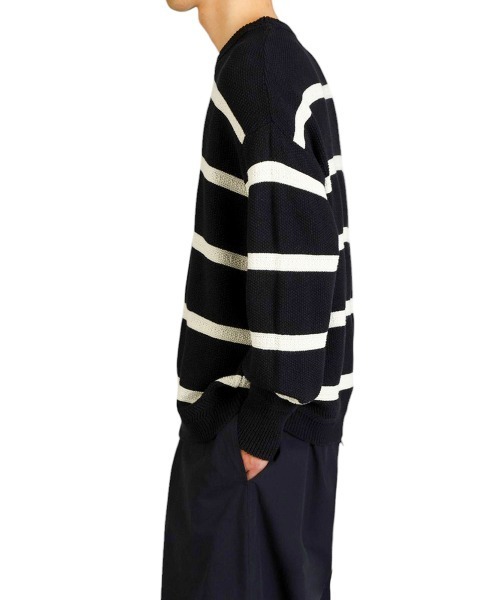 BALLAST ARK（バラストアーク）の「BALLAST ARK / バラストアーク：COTTON LINEN BORDER KANOKO L/S KNIT：BA11-K001[AST]（ニット/セーター・メンズ・ブラック系その他/ベージュ系その他・L/M）」の9枚目の写真