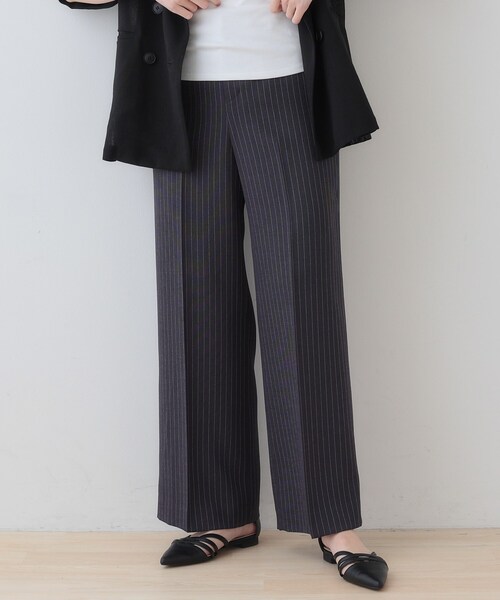INDIVI（インディヴィ）の「【こなれSETUP／ストライプ柄】リネンライクワイドパンツ（その他パンツ・レディース・チャコール/ネイビー/ナチュラル/ライトグレー系3/アイボリー系2・03/05/12/13/15 /36/38/40）」の2枚目の写真