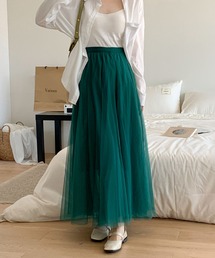 2ly2（トゥーリートゥー）の「ふんわり軽やか♪エアリーなチュールロングスカート（スカート）」