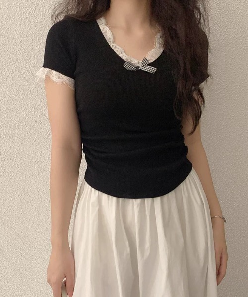 AsRiRe（アスリレイ）の「新色追加/2タイプ展開 レイヤード風半袖トップス（Tシャツ/カットソー・レディース・ブルー/グレー/ブラック/ブラック系その他/ブルー系その他/アイボリー/ネイビー/ホワイト系・M）」の4枚目の写真