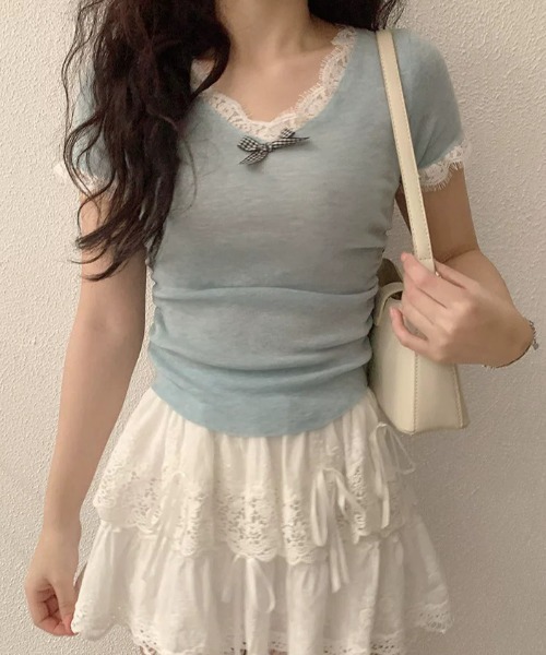 AsRiRe（アスリレイ）の「新色追加/2タイプ展開 レイヤード風半袖トップス（Tシャツ/カットソー・レディース・ブルー/グレー/ブラック/ブラック系その他/ブルー系その他/アイボリー/ネイビー/ホワイト系・M）」の8枚目の写真