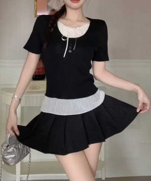 AsRiRe（アスリレイ）の「新色追加/2タイプ展開 レイヤード風半袖トップス（Tシャツ/カットソー・レディース・ブルー/グレー/ブラック/ブラック系その他/ブルー系その他/アイボリー/ネイビー/ホワイト系・M）」の17枚目の写真