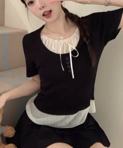 ALYSI 装飾付き黒半袖トップス 装飾付き黒半袖トップス - メルカリ