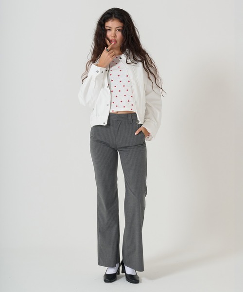 TINA:JOJUN(ティーナジョジュン)の「ストライプ フレアスラックス TINA:JOJUN(スラックス・レディース・ライトグレー/ダークグレー・S/M)」の2枚目の写真