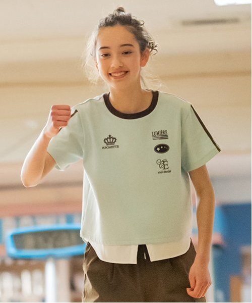 pom ponette junior(ポンポネットジュニア)の「ヘムシャツレイヤードライクTシャツ(Tシャツ/カットソー・キッズ・ブラック/ブルーグリーン・M:150cm/LL(165cm)/L:160cm/S:140cm)」の1枚目の写真
