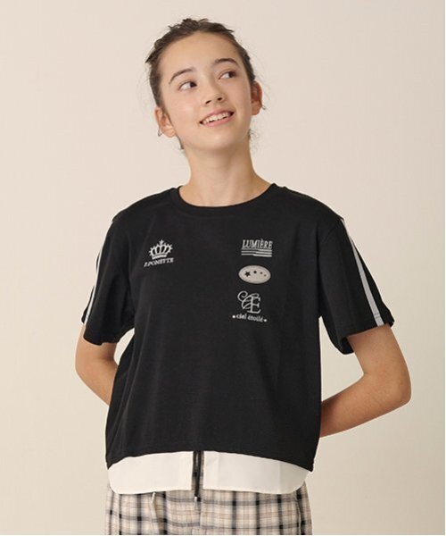 pom ponette junior(ポンポネットジュニア)の「ヘムシャツレイヤードライクTシャツ(Tシャツ/カットソー・キッズ・ブラック/ブルーグリーン・M:150cm/LL(165cm)/L:160cm/S:140cm)」の2枚目の写真