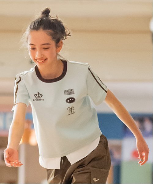 pom ponette junior(ポンポネットジュニア)の「ヘムシャツレイヤードライクTシャツ(Tシャツ/カットソー・キッズ・ブラック/ブルーグリーン・M:150cm/LL(165cm)/L:160cm/S:140cm)」の4枚目の写真