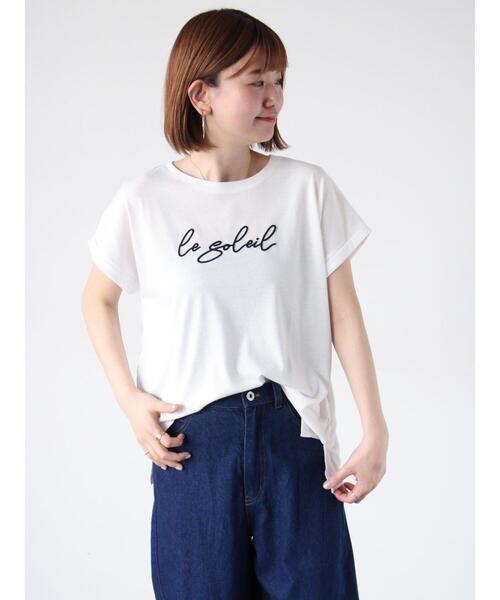 Lugnoncure（ルノンキュール）の「フロント刺繍Tシャツ（Tシャツ/カットソー・レディース・ブラック/ピンク/オフホワイト・F）」の5枚目の写真