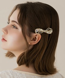 ビジュー付き黒リボンヘアピン リボン ビジュー」に該当するバレッタ/ヘアクリップファッション