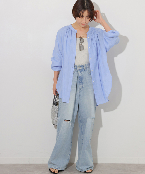 JOURNAL STANDARD relume(ジャーナルスタンダード レリューム)の「カラーリネンギャザーブラウス(シャツ/ブラウス・レディース・ブルー系その他/ホワイト・FREE)」の12枚目の写真