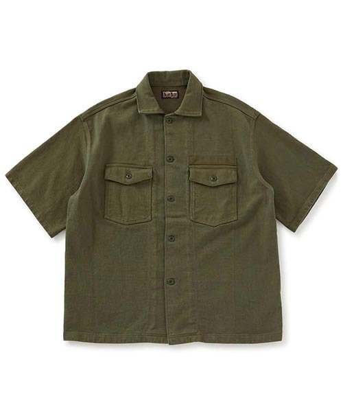 BLUE BLUE（ブルーブルー）の「スーパーヘビーテンジク ショートスリーブ ミリタリーシャツ（シャツ/ブラウス・メンズ・オフホワイト/オリーブ/ネイビー・SMALL/LARGE/MEDIUM）」の2枚目の写真