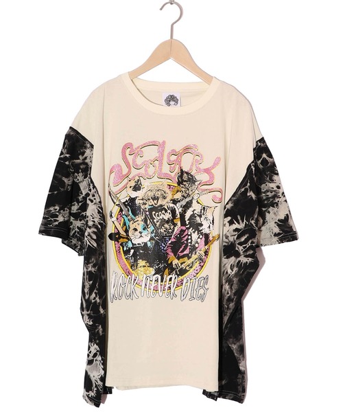 ScoLar（スカラー）の「151683：ロックなキャッツ柄 ムラ染め切替BIG-T（Tシャツ/カットソー・レディース・ネイビー/アイボリー/ブラック・M）」の19枚目の写真