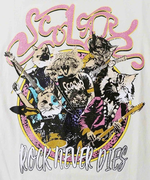 ScoLar（スカラー）の「151683：ロックなキャッツ柄 ムラ染め切替BIG-T（Tシャツ/カットソー・レディース・ネイビー/アイボリー/ブラック・M）」の20枚目の写真